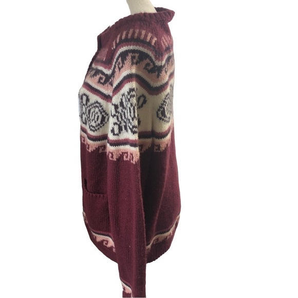 Women's Burgundy Patterned Cardigan - Picture 8 of 11